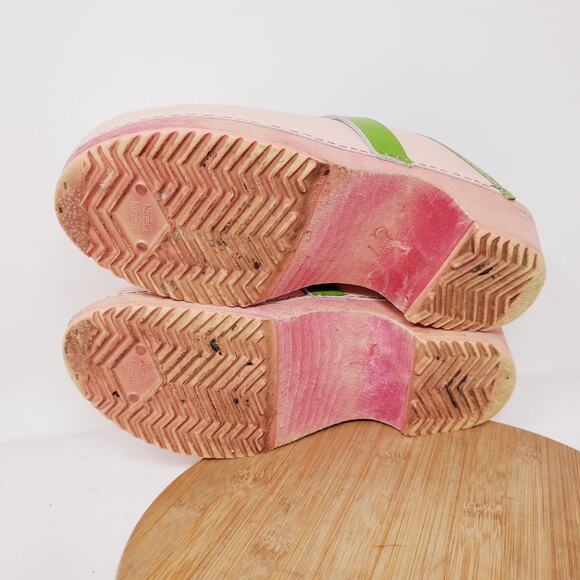 Sweden Clogs Womens‎ 42 Pink Green Bubblegum Pop Shoes Slip On Wood Classic - Picture 12 of 16